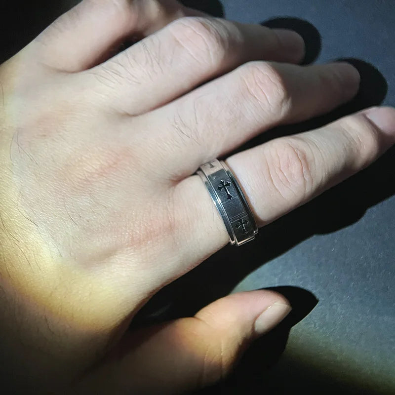 Rotatable Metal Cross Ring For Men Women Silver Color Stainless Steel Ring Punk Gothic Simple Accessories Christian Jewelry Gift. Limited stock available.