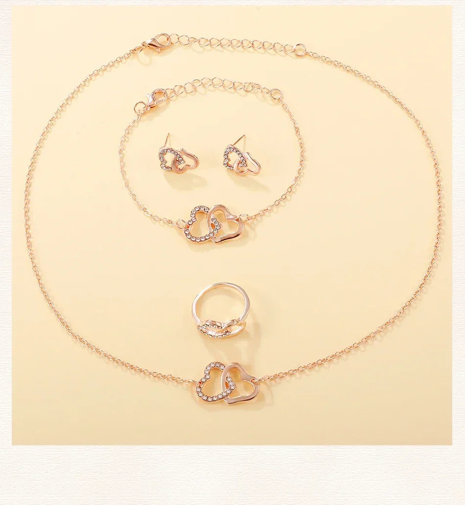 6PCS Set Rose Gold Luxury Watch Women Ring Necklace Earring Rhinestone Fashion Wristwatch Casual Ladies Bracelet Watches. Limited stock available.