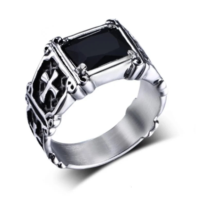 Fashion Personality Exquisite Red Zircon Cross Pattern Ring Charm Men's Party Jewelry Accessories Amulet Gift. Limited stock available.