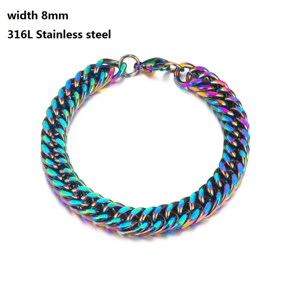 316L Unique Stainless Steel Cuban Chain Bracelet for Men Women Figaro  Vintage Metal Viking Kpop Pulseras Emo Cute Luxury Jewelry Gift. Limited stock available.