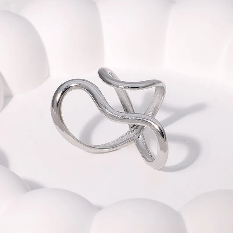 18K Gold Plated Open Ring | Trendy Stainless Steel Jewelry for Women Stainless Steel Waterproof Open Ring Personality Charms PVD Real Gold 18K Plated Trendy Jewelry for Women