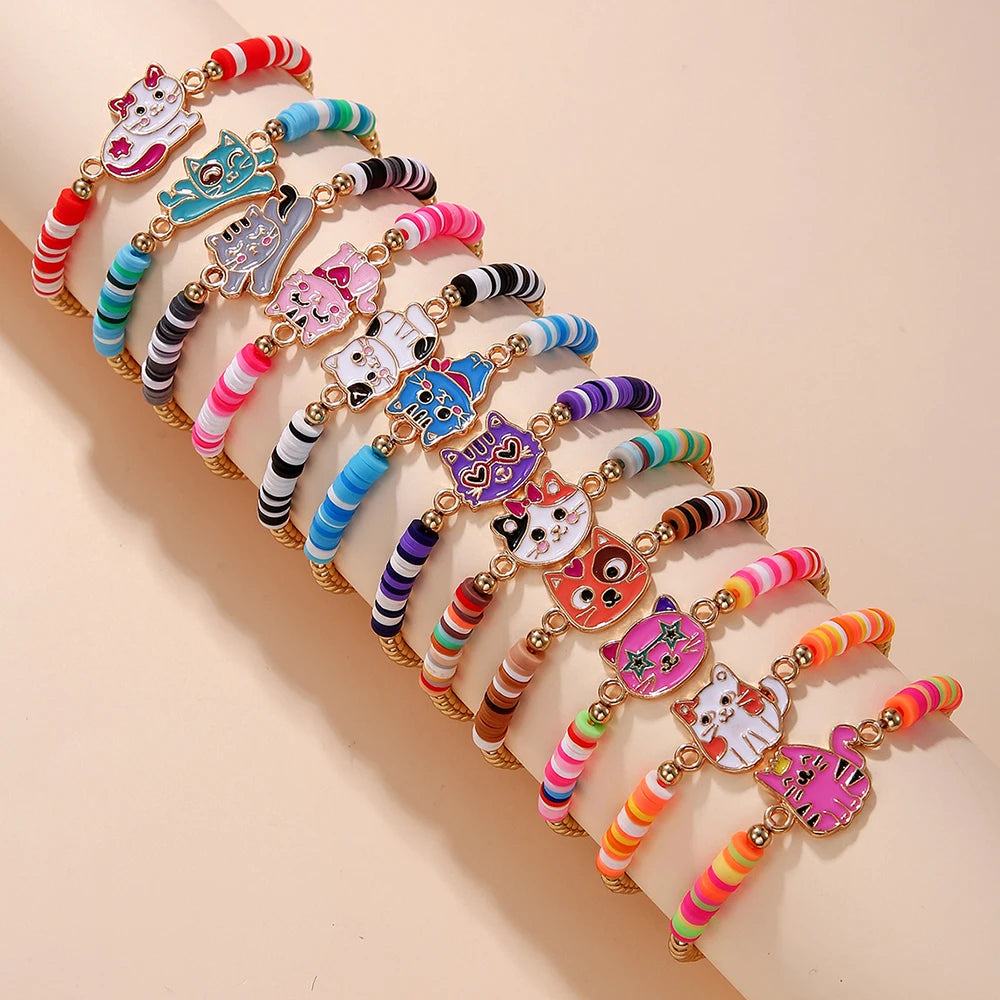 12Pcs/set Adorable Unicorn Cat Flower Charm Elastic Handmade Beaded Bracelets for Women Girls Birthday Party Jewelry Friendship Gift. Limited stock available.