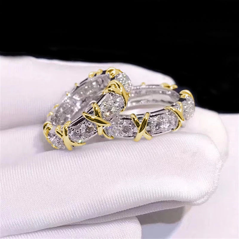 Two-tone Cross Hollow Rhinestones Ring in Two Colors Accessory For Events, Parties, And Daily Wear