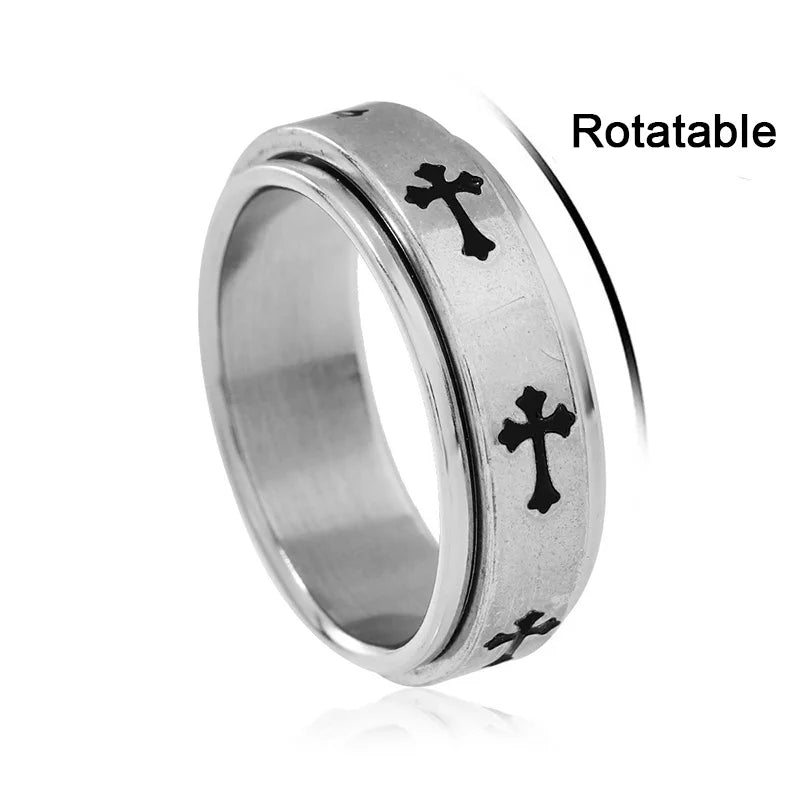 Rotatable Metal Cross Ring For Men Women Silver Color Stainless Steel Ring Punk Gothic Simple Accessories Christian Jewelry Gift. Limited stock available.
