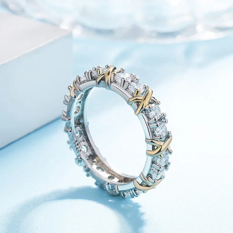 Two-tone Cross Hollow Rhinestones Ring in Two Colors Accessory For Events, Parties, And Daily Wear