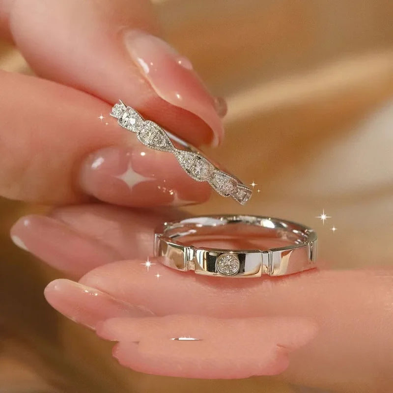New Trendy Luxury Couple Rings for Women Men Dazzling Square Zirconia Delicate Ring Wedding Valentine's Day Romantic Jewelry
