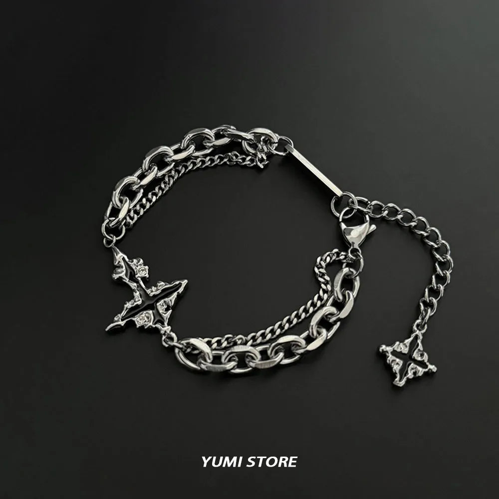 Retro Flame Cross Bracelet For Men Woman Hip Hop Titanium Steel Splice Chain Charm Unisex Jewelry Cool Kpop Luxury Accessories. Limited stock available.