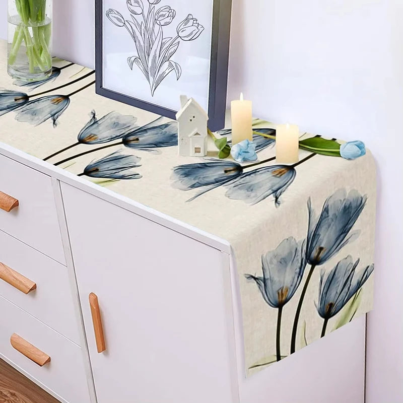 Tulip Linen Table Rustic Farmhouse Style Table Runner 13X70 Inch, Kitchen Dining Table Decoration Indoor Outdoor