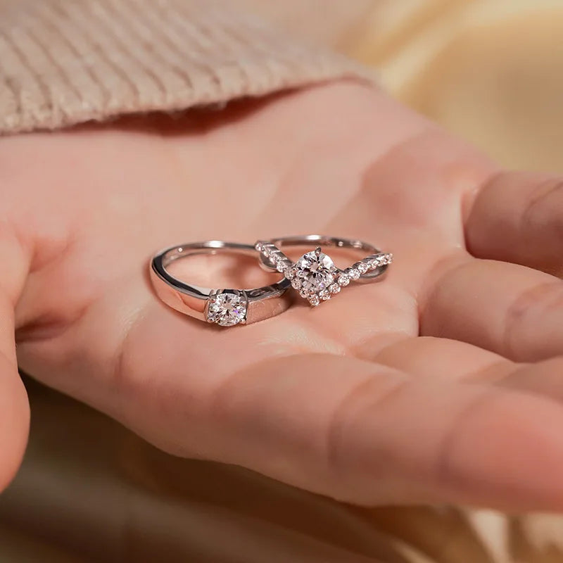 New Trendy Luxury Couple Rings for Women Men Dazzling Square Zirconia Delicate Ring Wedding Valentine's Day Romantic Jewelry