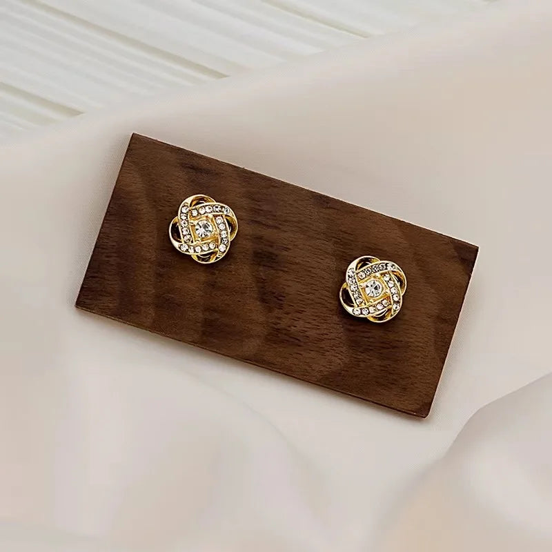 New Exquisite Shiny Zircon Heart Flower Earrings Korean Elegant Square Geometric Crystal Earrings for Women Fashion Jewelry Gift For Any Occasion! Limited stock available.