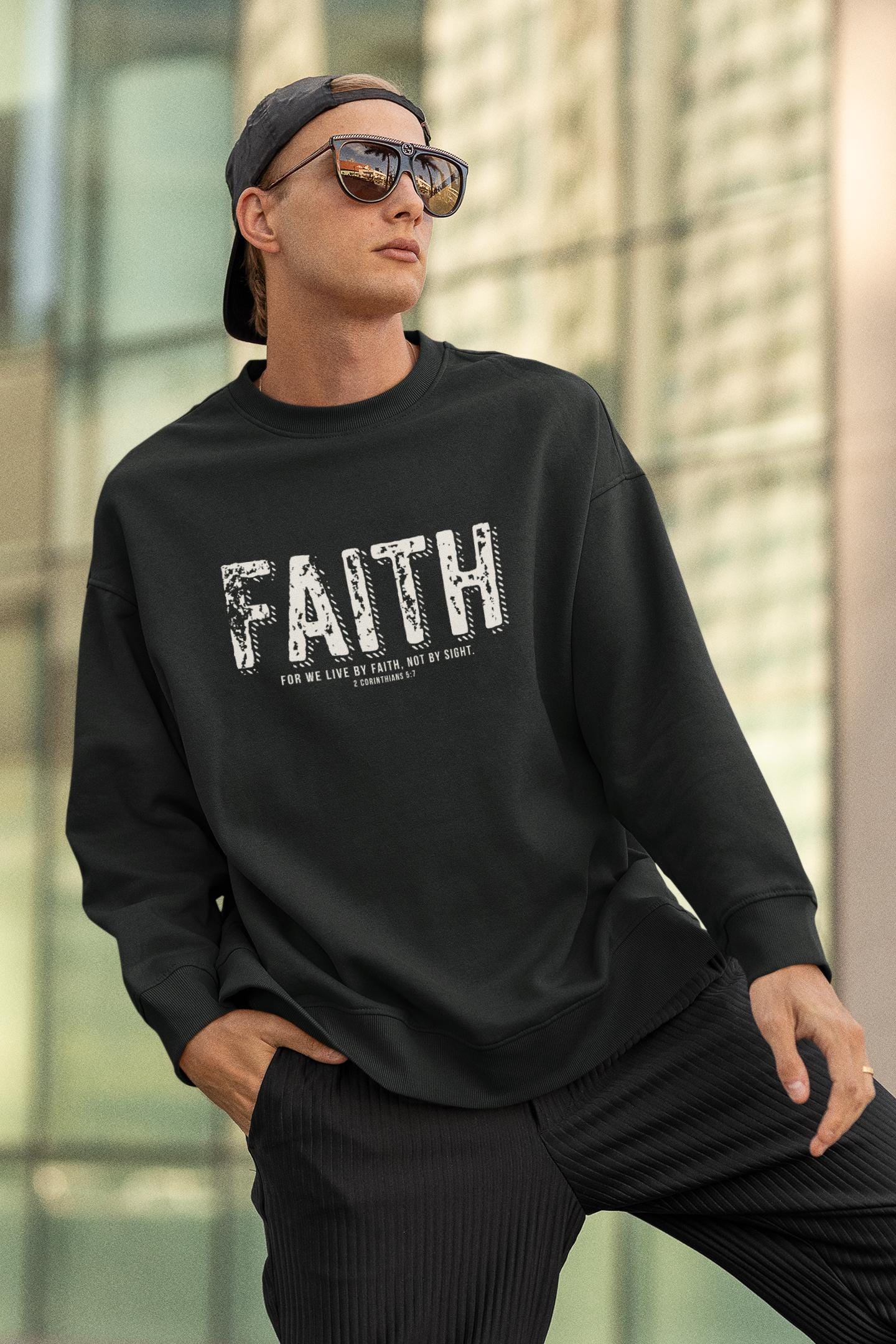 Christian Sweatshirt For Christian Men Women Bible Verse For We Live By Faith  2 Corinthians Christian Women Sweatshirt Christian Apparel