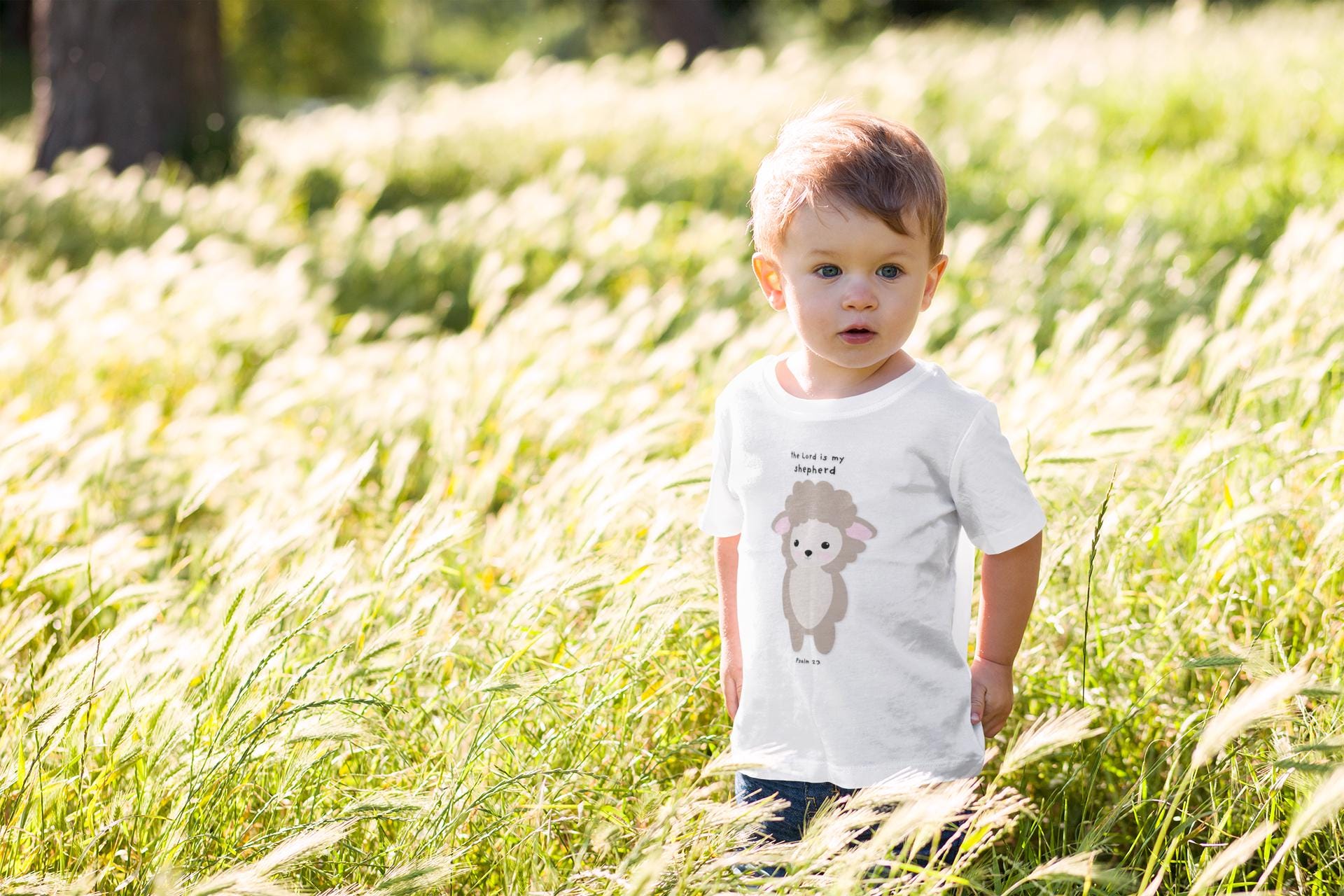 Lamb Print Scripture T-Shirt For Christian Toddler Lamb Gift For Son Daughter Long Sleeve Tee Christian Apparel Bible Verse Tee Psalm 23 Qoute