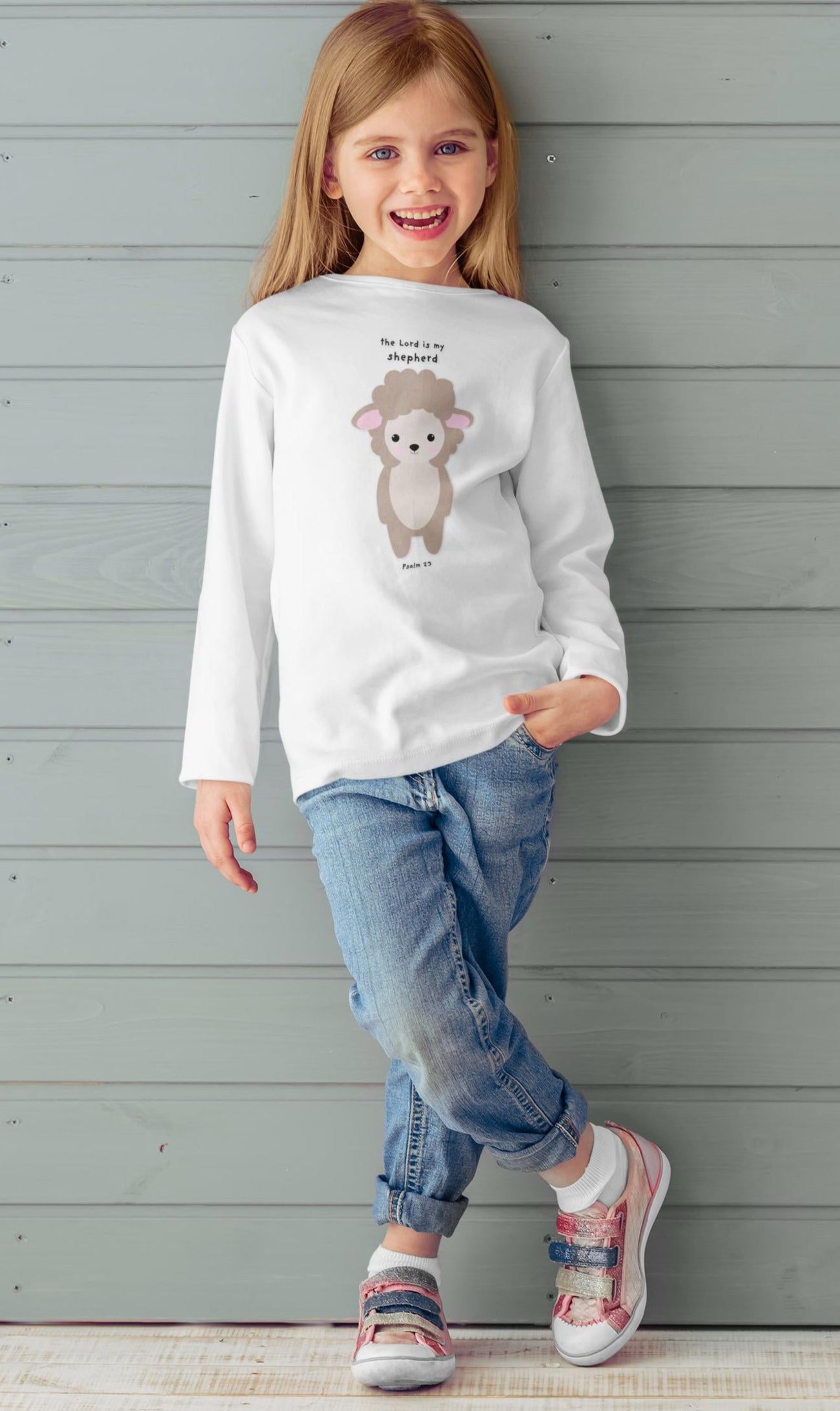 Lamb Print Scripture T-Shirt For Christian Toddler Lamb Gift For Son Daughter Long Sleeve Tee Christian Apparel Bible Verse Tee Psalm 23 Qoute