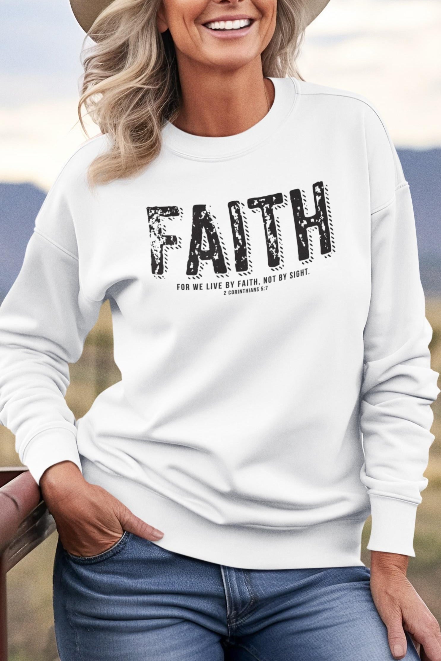 Unisex Bible Verse Sweatshirt Christian Sweatshirt For Faith Sweatshirt For Religious Apparel Bible verse For We Live By Faith Graphic Tee