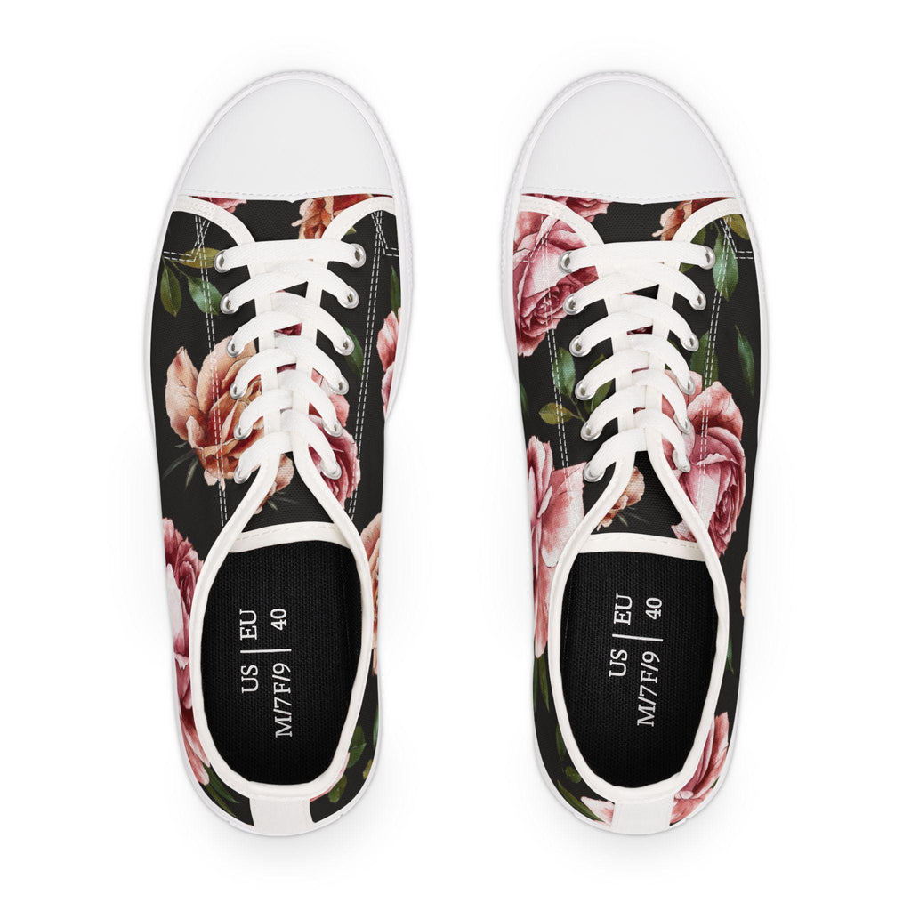 Rose Print Women's Low Top Sneakers Rose Print Low Top Sneakers Womens Converse Shoes For Women Low Top Sneakers Canvas Lace Up Ladies Flat. Limited stock available. - A Kingdom Lifestyle