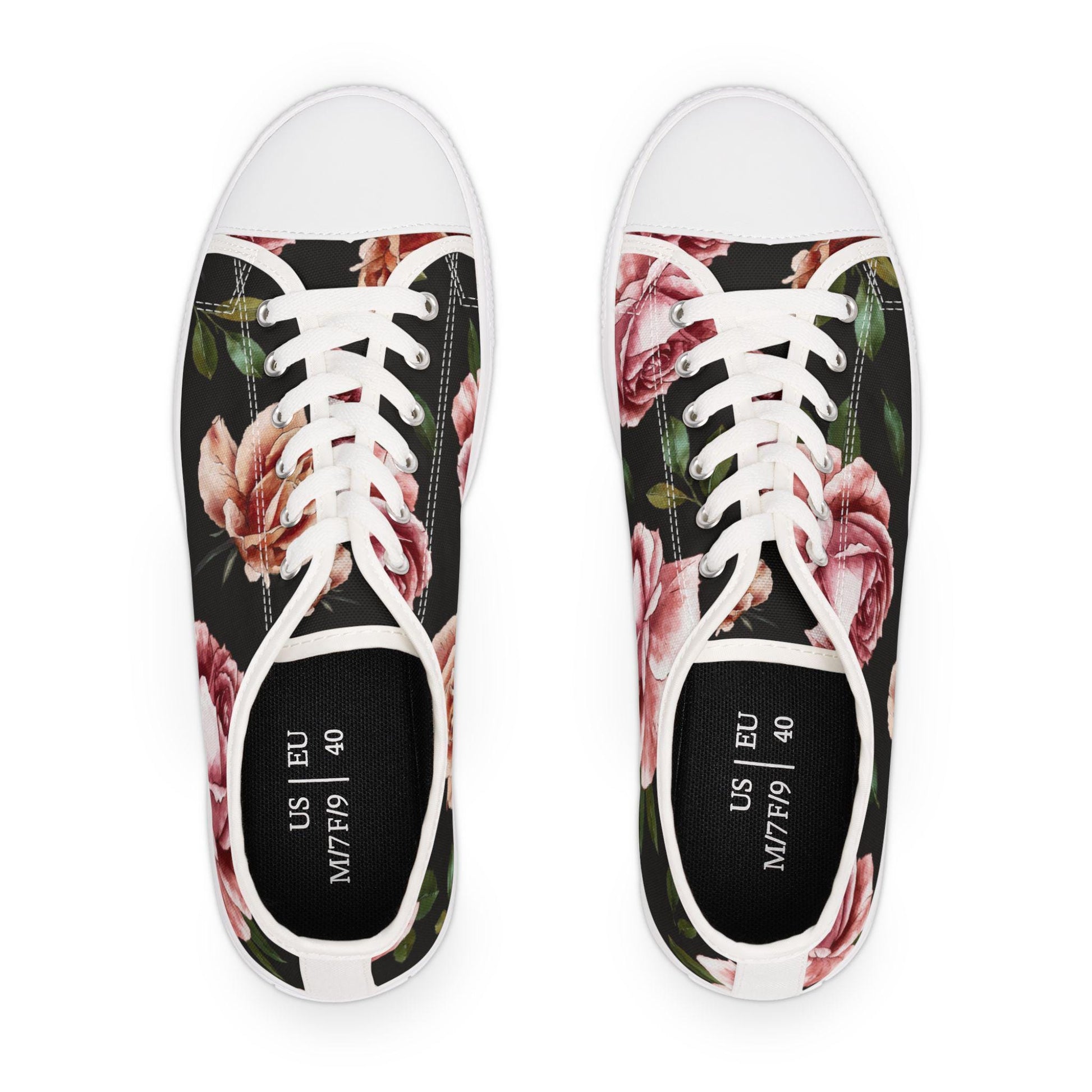 Rose Print Women's Low Top Sneakers Rose Print Low Top Sneakers Womens Converse Shoes For Women Low Top Sneakers Canvas Lace Up Ladies Flat. Limited stock available. - A Kingdom Lifestyle