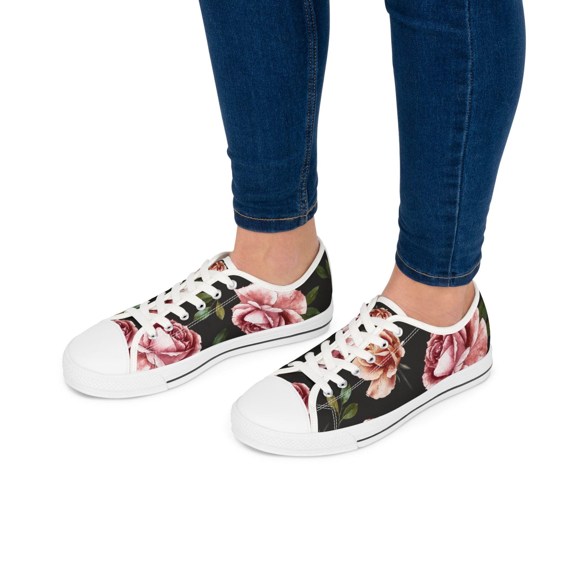 Rose Print Women's Low Top Sneakers Rose Print Low Top Sneakers Womens Converse Shoes For Women Low Top Sneakers Canvas Lace Up Ladies Flat. Limited stock available. - A Kingdom Lifestyle