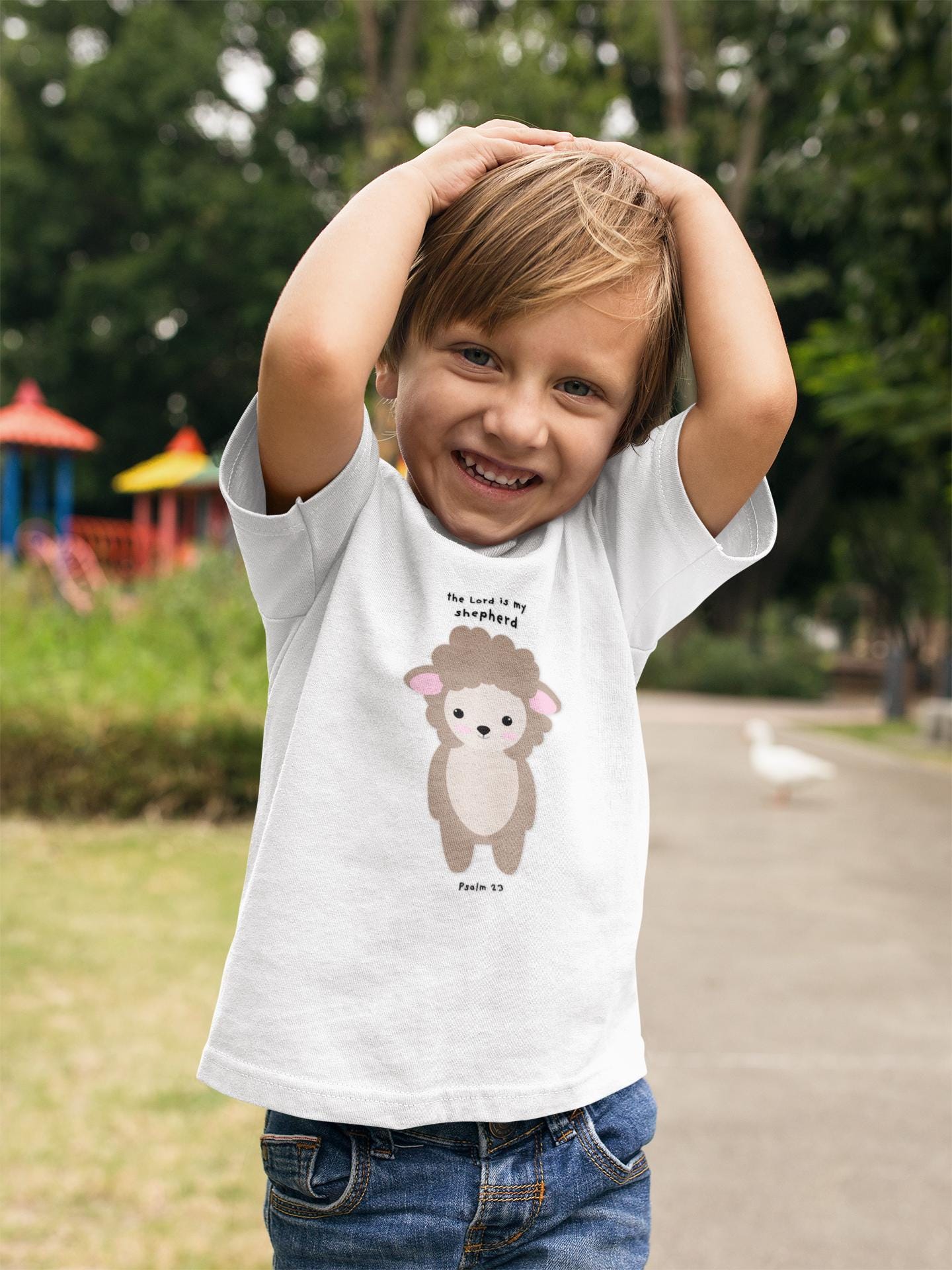 Lamb Print Scripture T-Shirt For Christian Toddler Lamb Gift For Son Daughter Long Sleeve Tee Christian Apparel Bible Verse Tee Psalm 23 Qoute