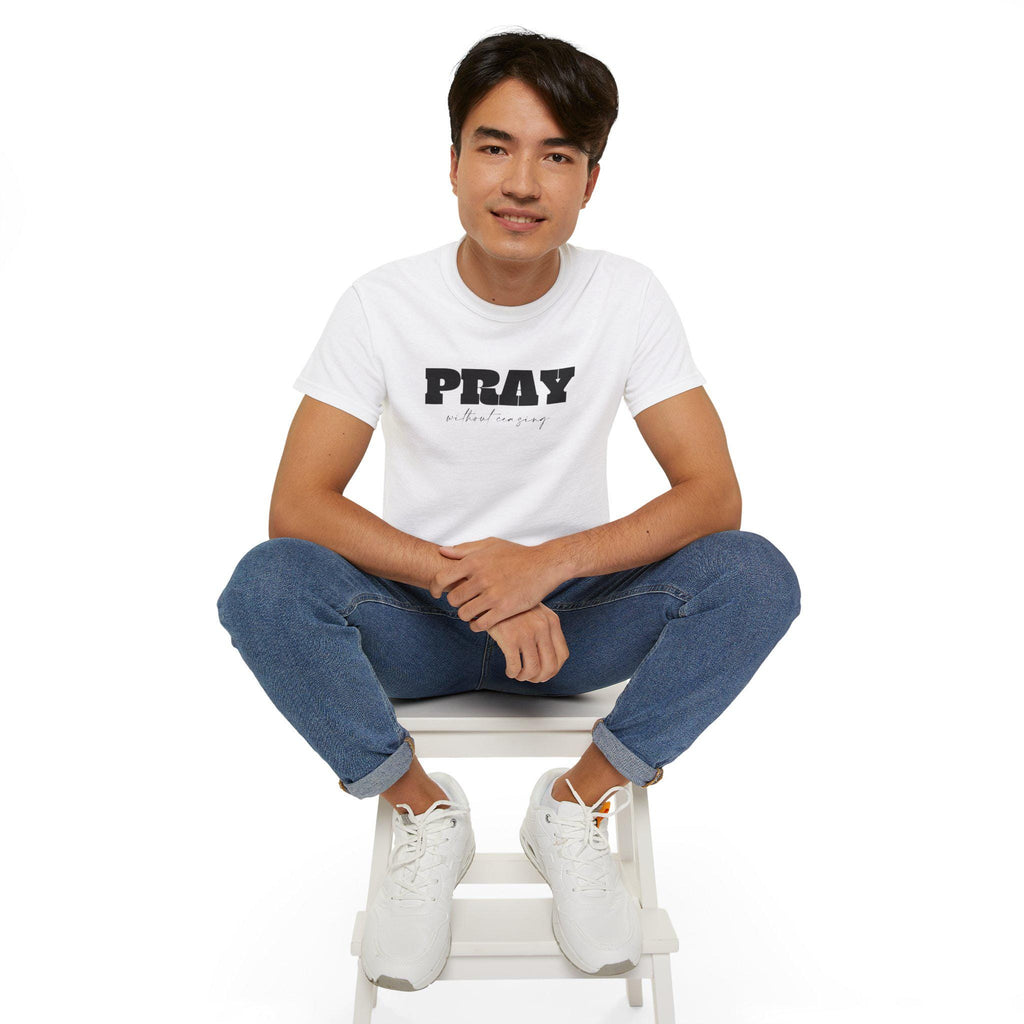 Christian Unisex Tshirt For Christian Men Women Cotton Tee Bible Verse Pray Without Ceasing Graphic Tee Apparel