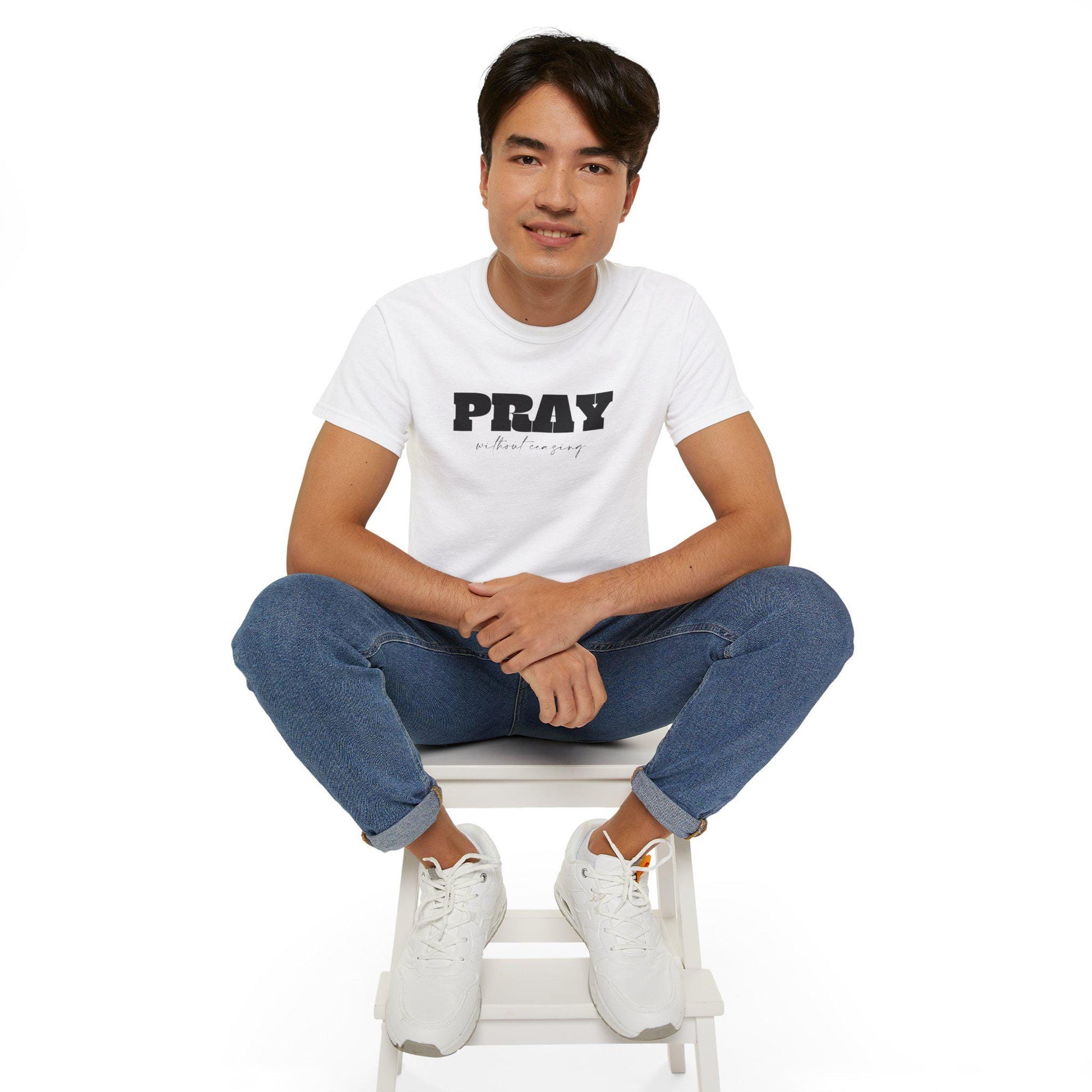 Christian Unisex Tshirt For Christian Men Women Cotton Tee Bible Verse Pray Without Ceasing Graphic Tee Apparel