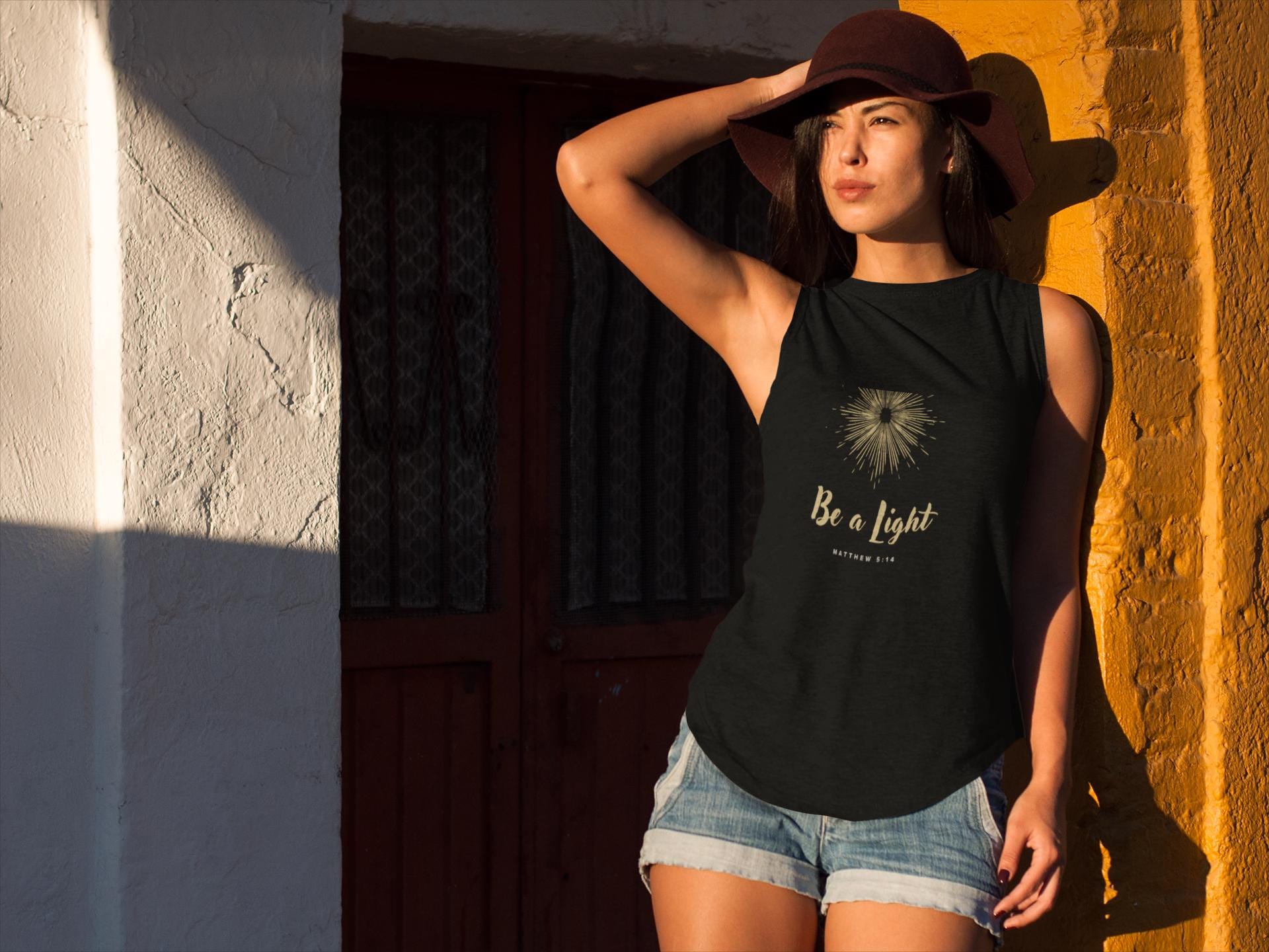 Christian For Women Men Tank Top Shirt For Mom Dad Gift For Women's Flowy Scoop Muscle Tank Bible Verse Be a Light Graphic