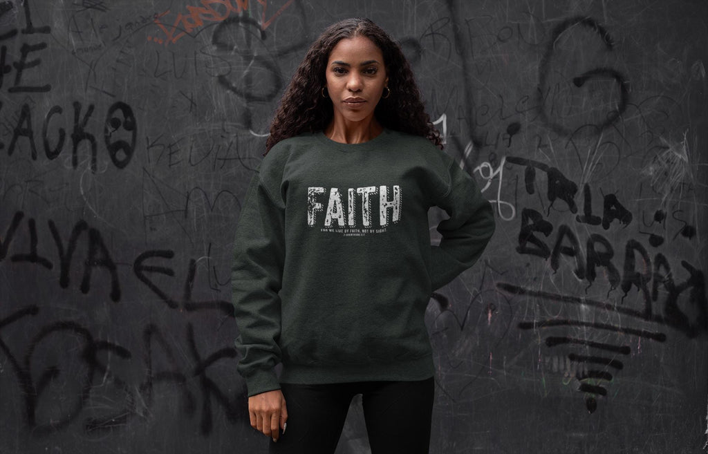 Christian Sweatshirt For Christian Men Women Bible Verse For We Live By Faith  2 Corinthians Christian Women Sweatshirt Christian Apparel