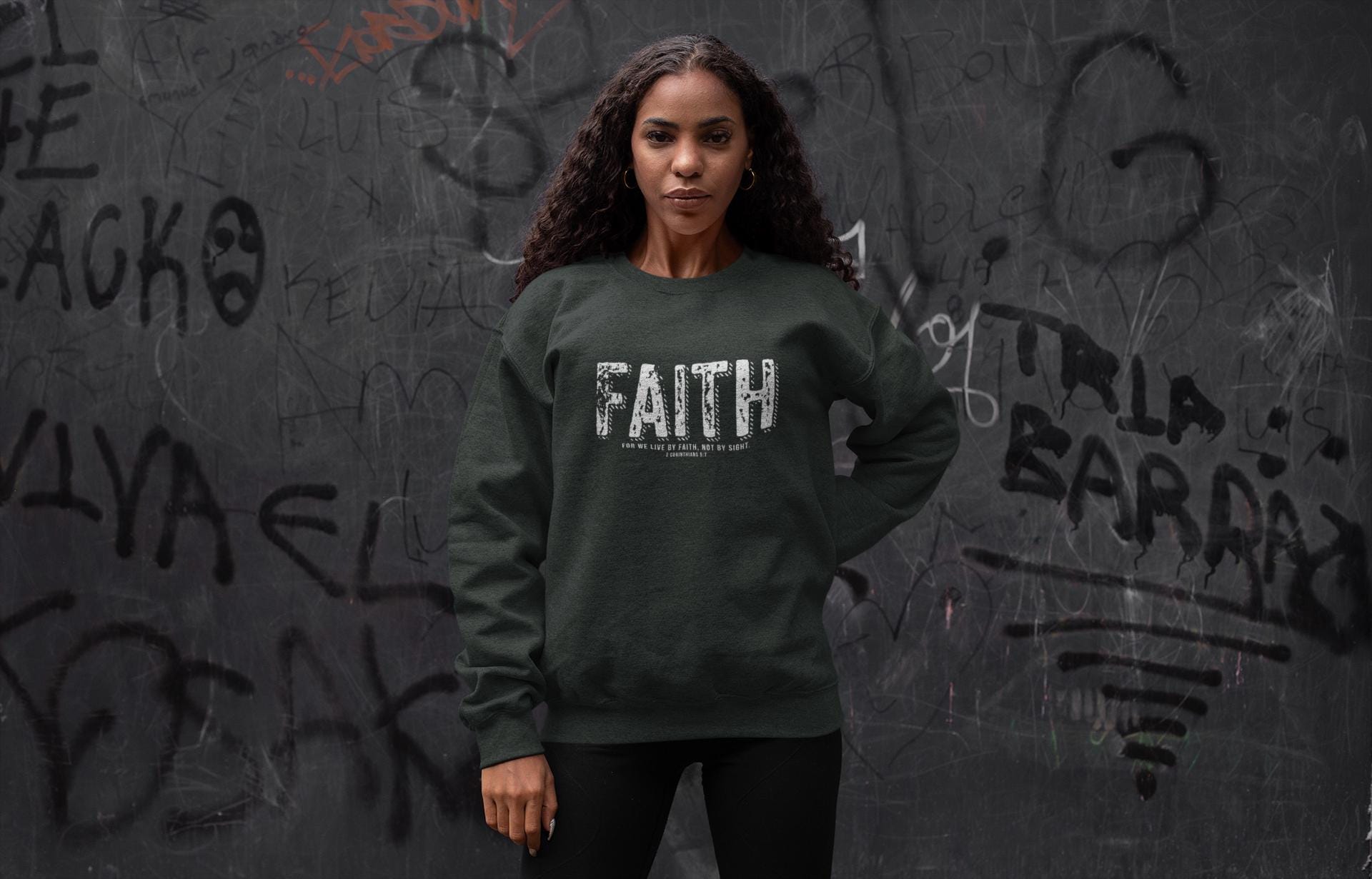Christian Sweatshirt For Christian Men Women Bible Verse For We Live By Faith  2 Corinthians Christian Women Sweatshirt Christian Apparel