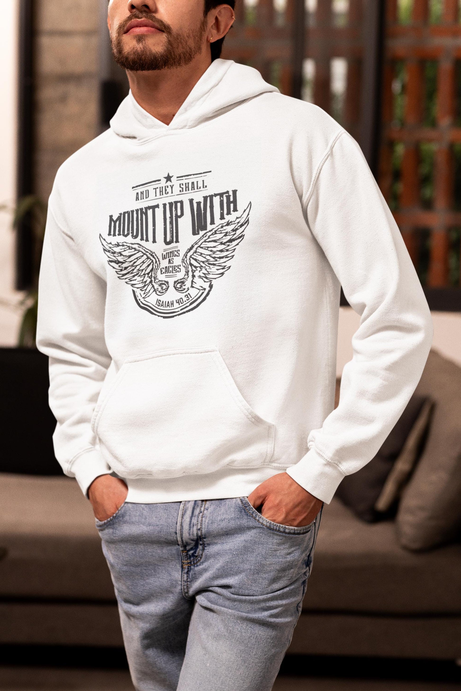 Inspirational Sweatshirt For Christian Men Hooded Christian Dad Sweatshirt Apparel Bible Verse Tshirt Isaiah 40:31 scripture