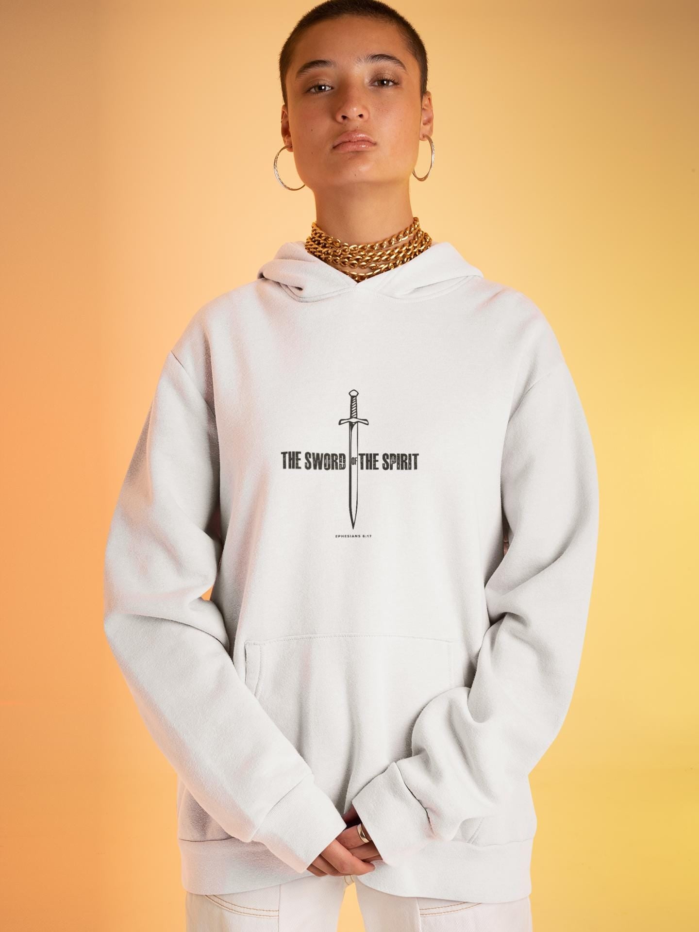 Inspirational Unisex Hooded Sweatshirt For Christian Men Women Gift For Mom Dad Hooded Bible Verse Sweatshirt Sword of the Spirit Apparel