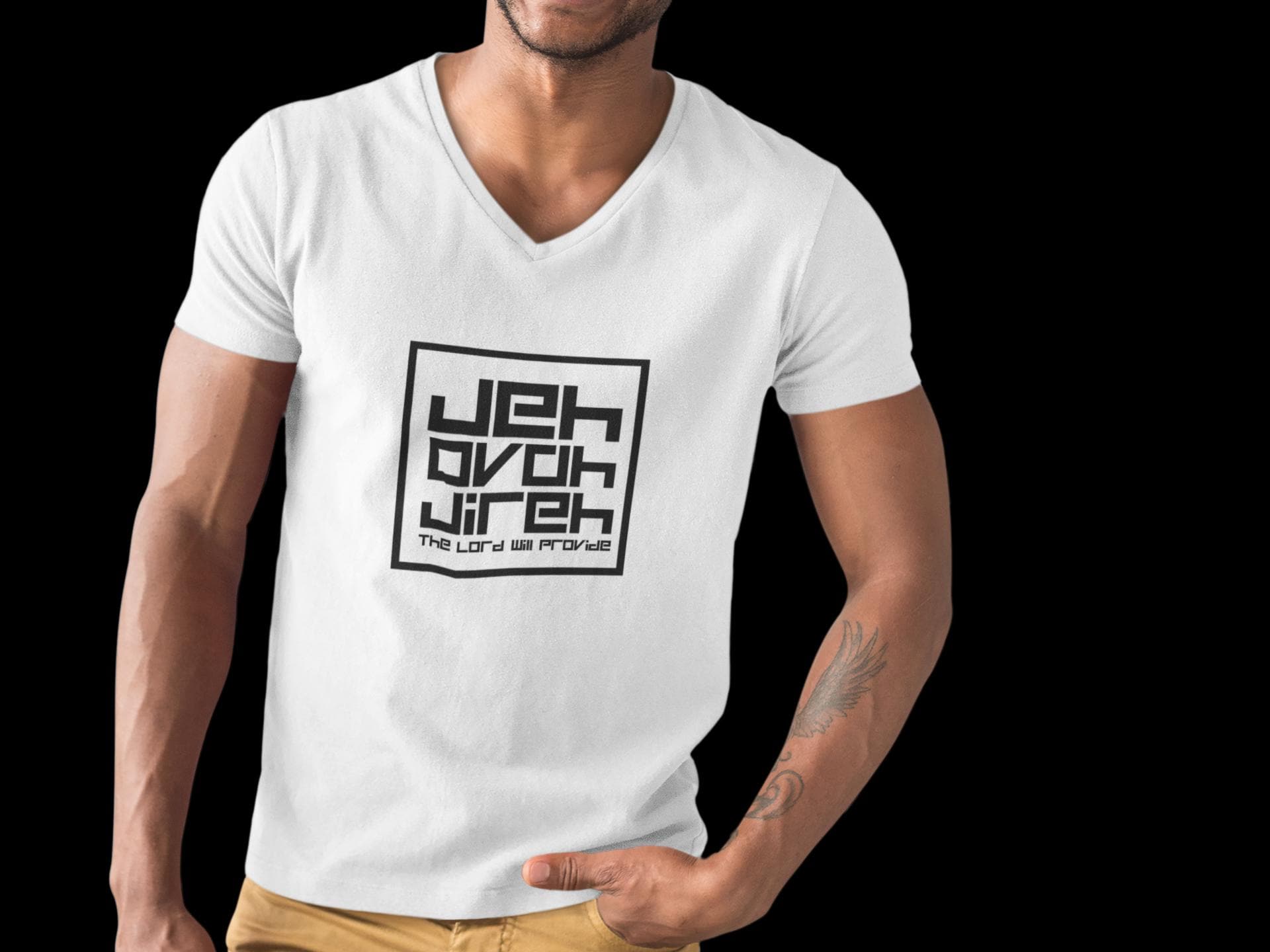 Unisex V-Neck T-shirt Jehovah Jireh Graphic T-Shirt Gift For Mom Dad Religious Shirt Faith Tee Graphic T-shirt Spiritual clothing for women