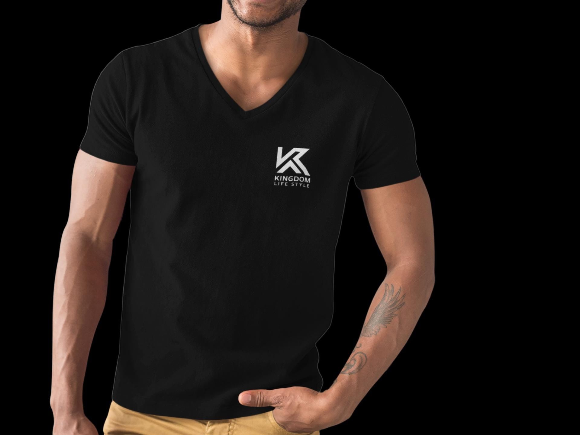 V Neck T-Shirt Graphic For Christian Men Kingdom Lifestyle Logo For Fitted Jesus Tee V Neck Short Sleeve Tee Christian Apparel Clothing