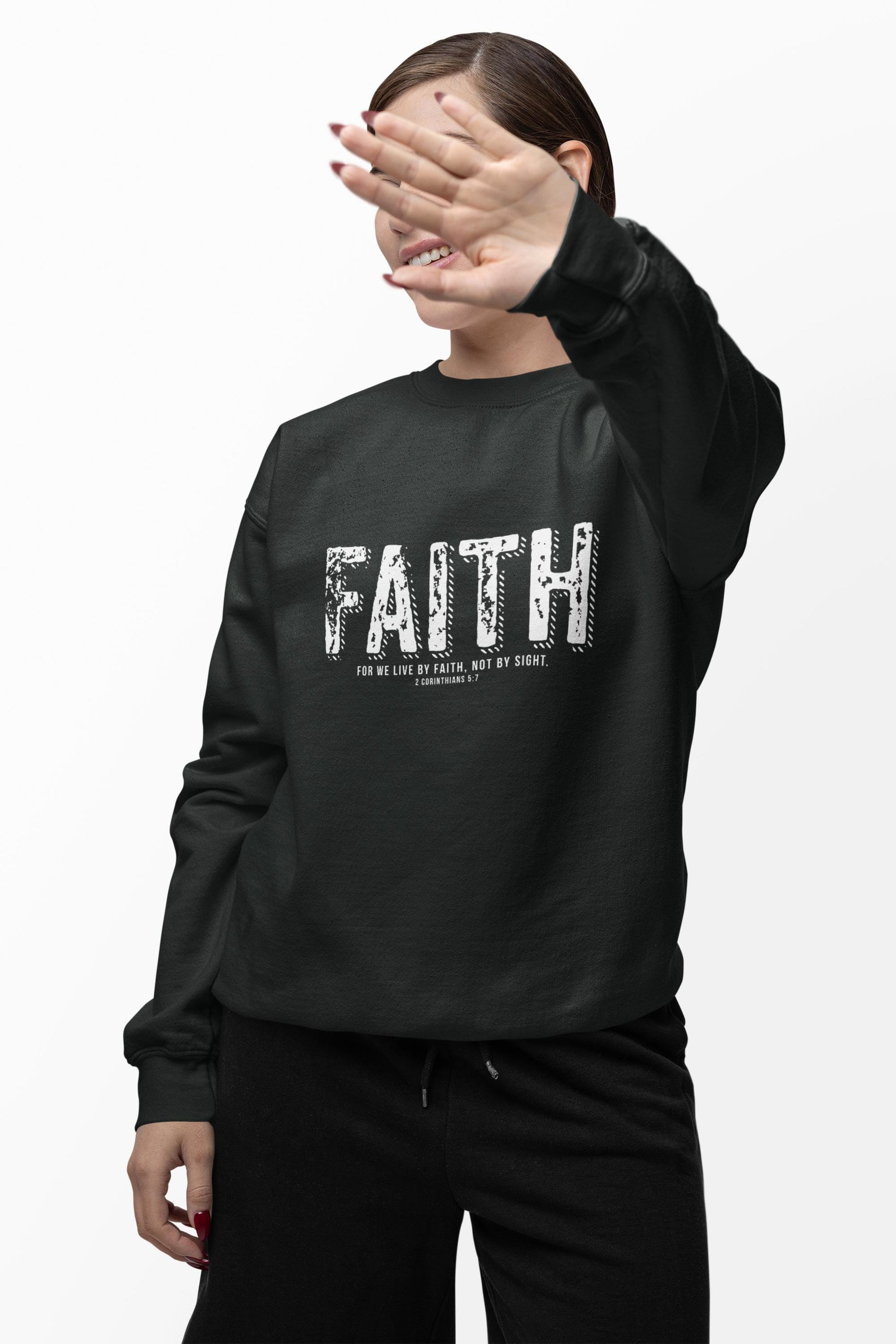 Christian Sweatshirt For Christian Men Women Bible Verse For We Live By Faith  2 Corinthians Christian Women Sweatshirt Christian Apparel