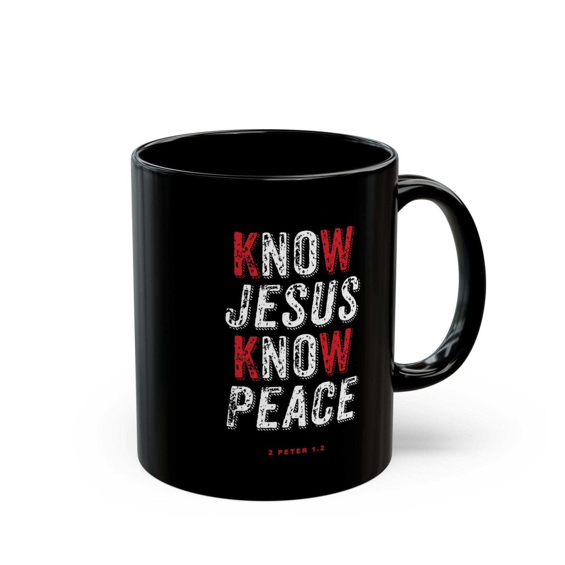 Inspirational Black Coffee Mug Gift Coffee Cup Christian Verse Know Jesus Know Peace Scripture Graphic Faith Drink Cup Mom Dad Cup - A Kingdom Lifestyle