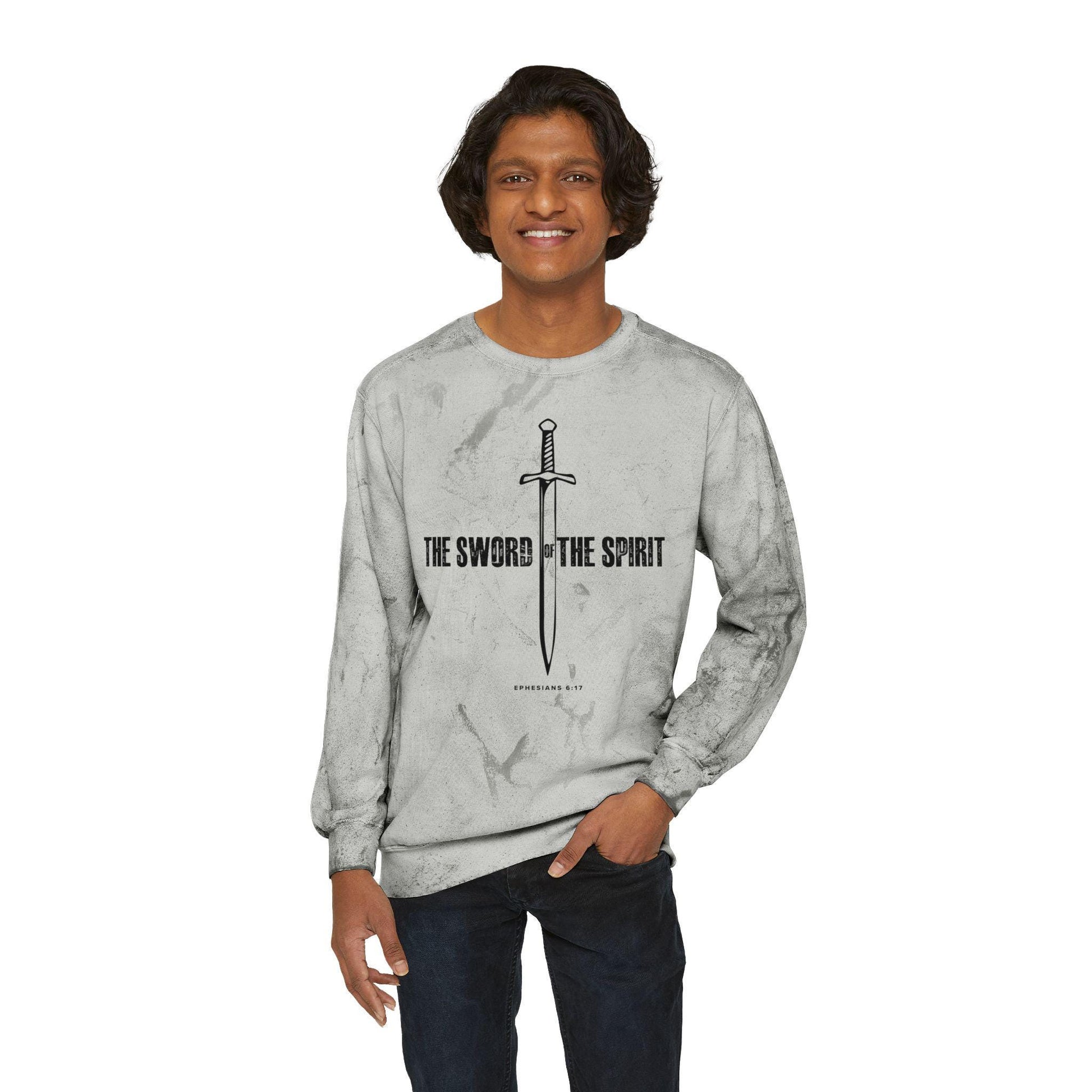 Unisex Inspirational Sweatshirt For Christian Men Women Bible Verse Sweatshirt Ephesians Gift For Christian Mom Dad Color Blast Crewneck - A Kingdom Lifestyle