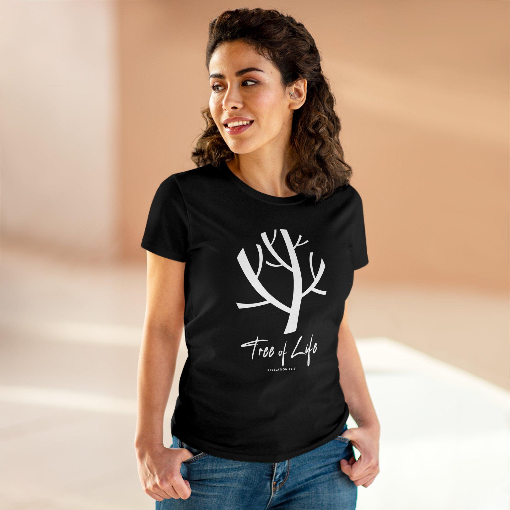 Tree Of Life Bibie Verse Women's Midweight Cotton Tee Christian Women Gift For Her Inspirational t-shirts Spiritual clothing for women - A Kingdom Lifestyle