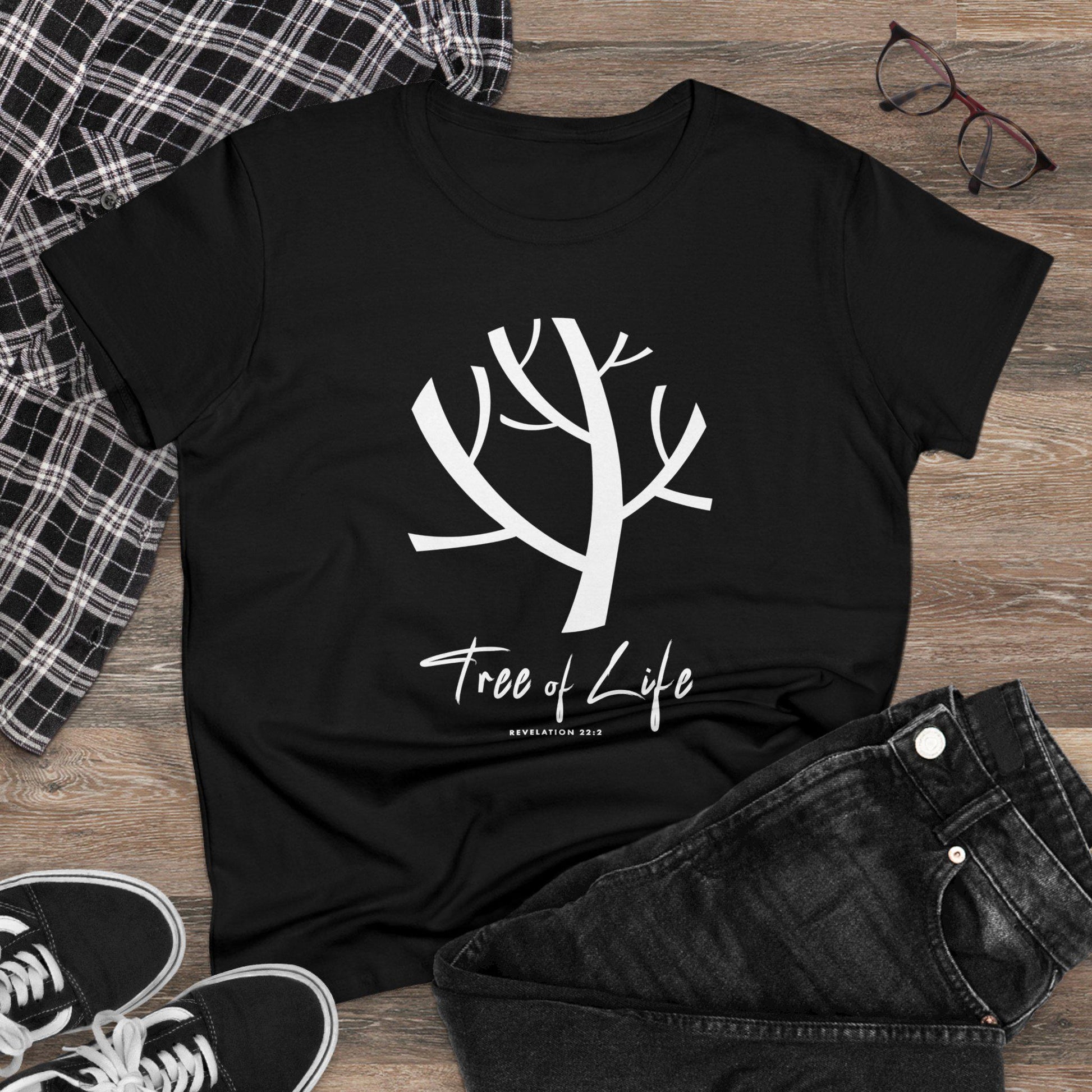 Tree Of Life Bibie Verse Women's Midweight Cotton Tee Christian Women Gift For Her Inspirational t-shirts Spiritual clothing for women - A Kingdom Lifestyle