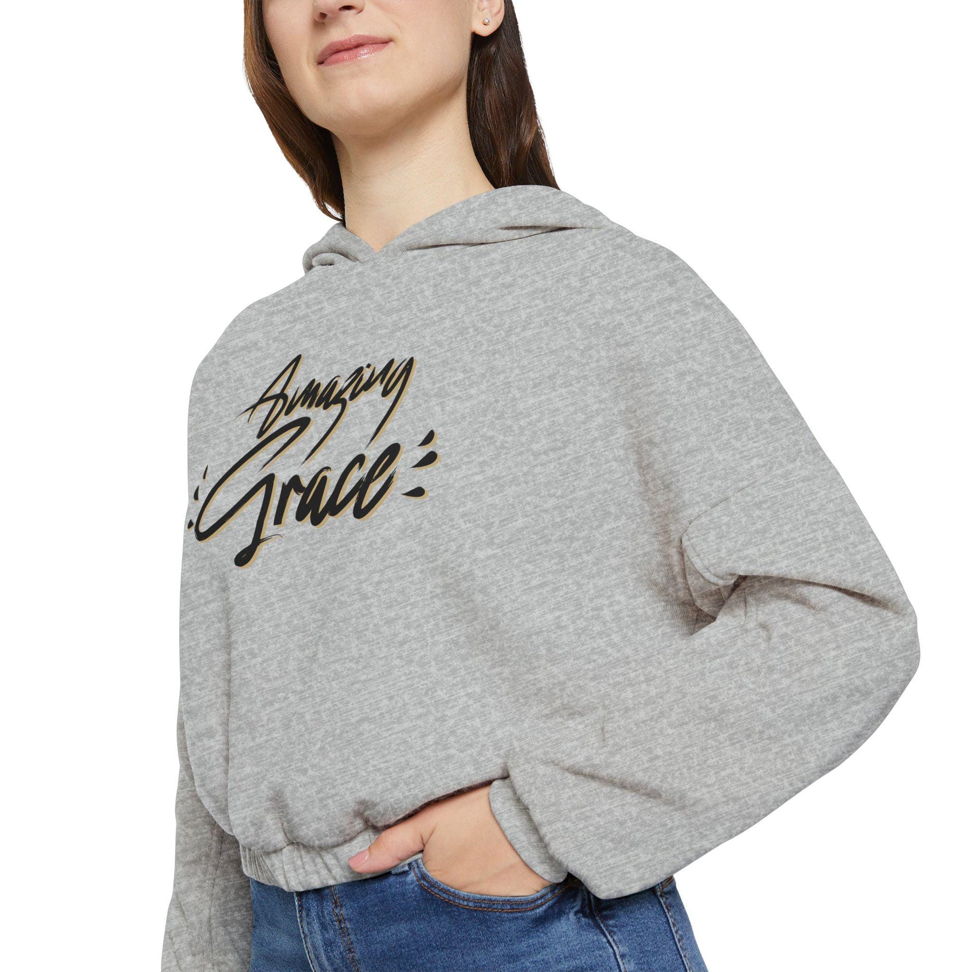 Fleece Hoodie Gift For Christian Women Cinched Bottom Hoodie For Christian Women Gift Amazing Grace Graphic Modern Apparel Sweatshirt - A Kingdom Lifestyle