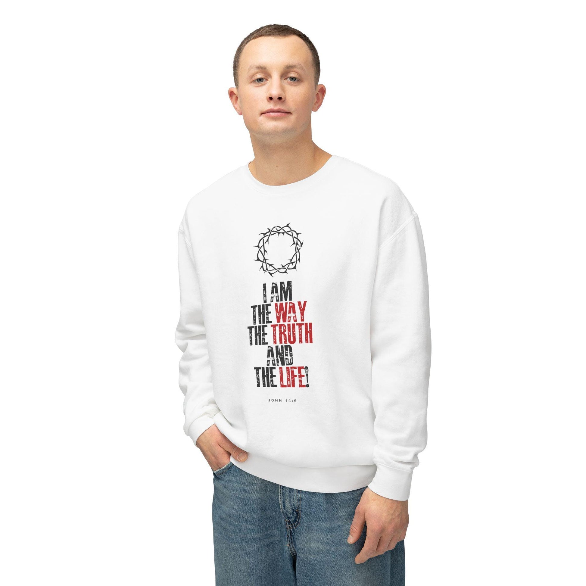 Inspirational Sweatshirt For Chirstian Men Women Christian Apparel Bible Verse I Am The Way The Truth And The Life Lightweight Crewneck - A Kingdom Lifestyle