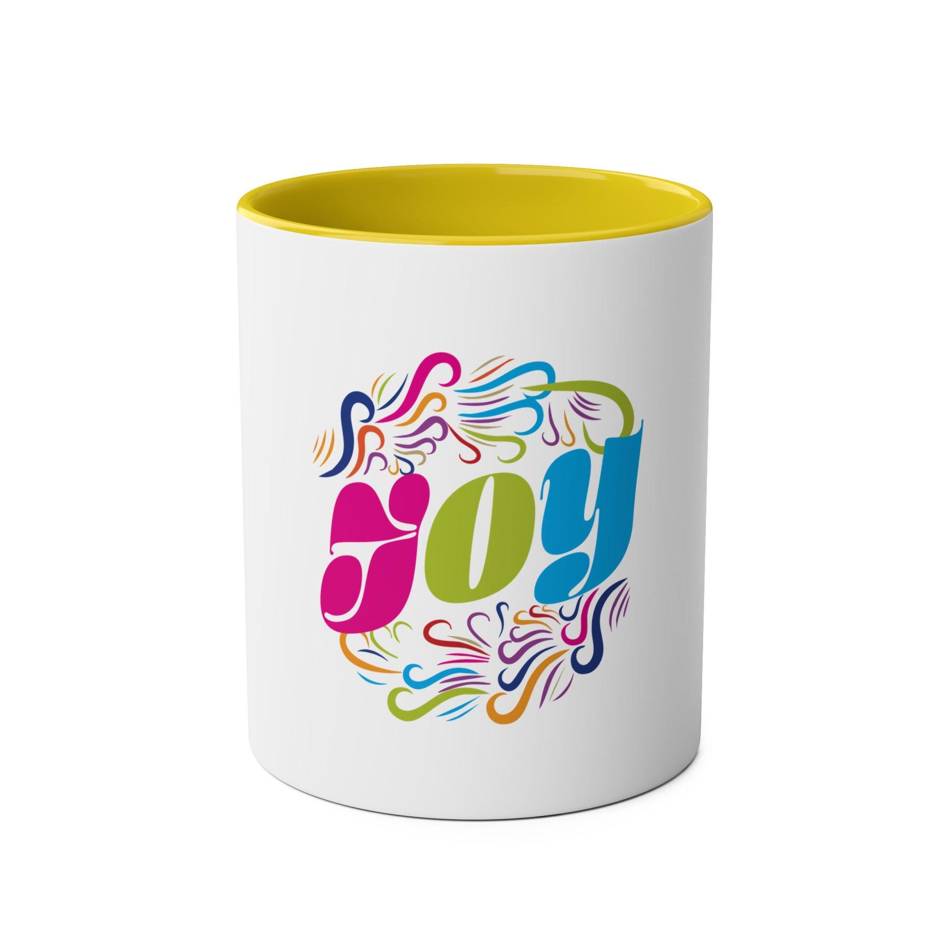 Coffee Cup Joy Colorful Graphic Two Tone Fun Coffee Mug For Christian Mom Dad Gift Cup - A Kingdom Lifestyle