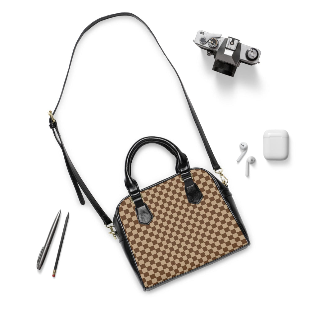 Brown Checkered Shoulder Handbag Checkered Purse Brown and Tan Handbag Checkered Shoulder Bag Bowler Bag. Purchase Before Inventory Runs out! - A Kingdom Lifestyle