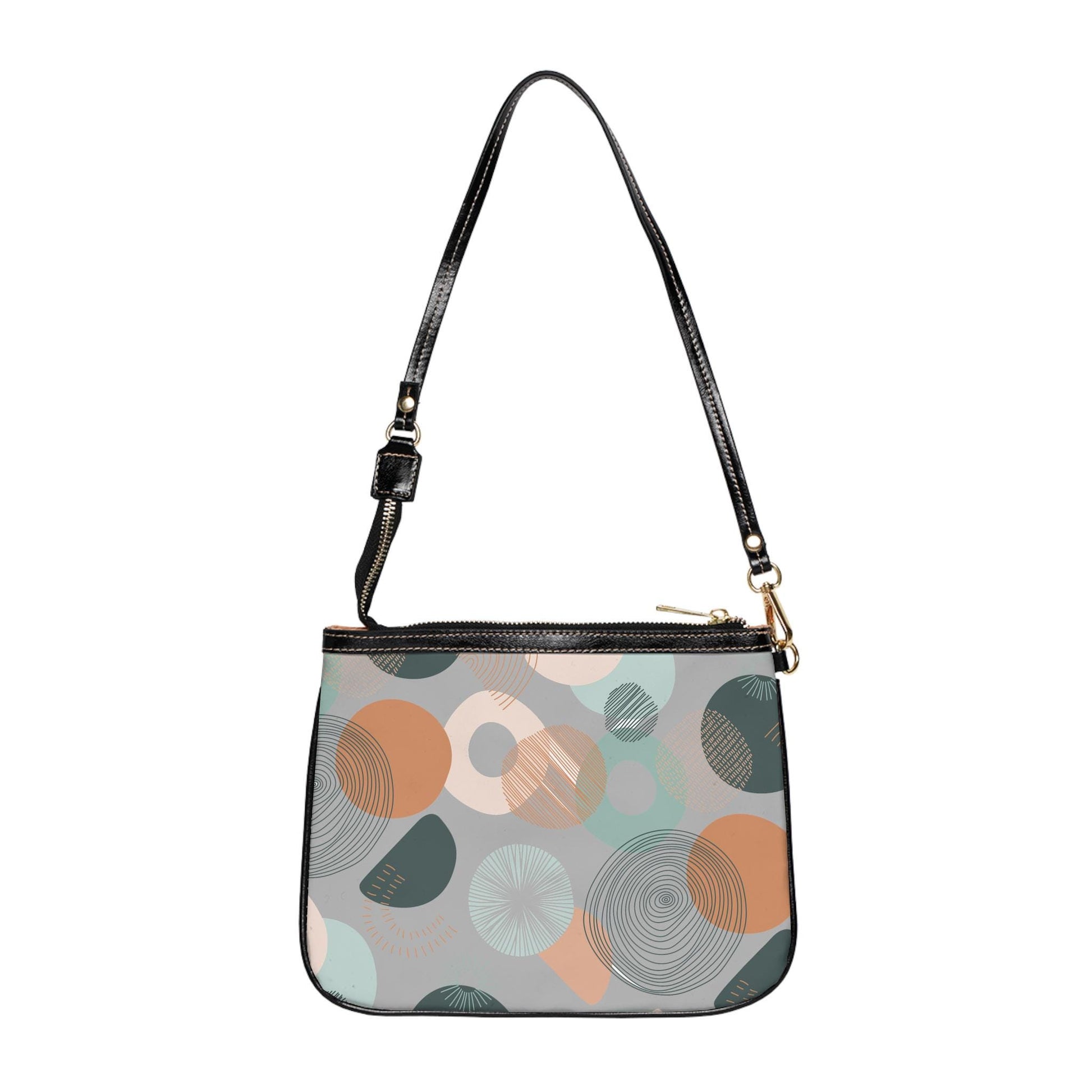 Grey Circle Graphic Small Shoulder Bag Small Shoulder Bag PU Leather Shoulder Bag Circle Pattern Purse Trendy Handbag PU Leather Handbag - A Kingdom Lifestyle