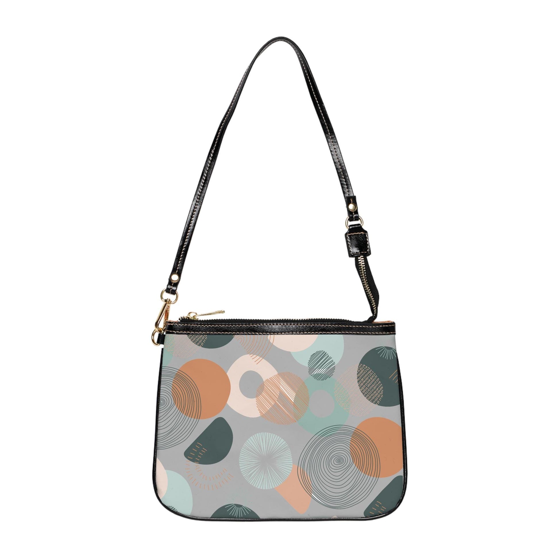 Grey Circle Graphic Small Shoulder Bag Small Shoulder Bag PU Leather Shoulder Bag Circle Pattern Purse Trendy Handbag PU Leather Handbag - A Kingdom Lifestyle