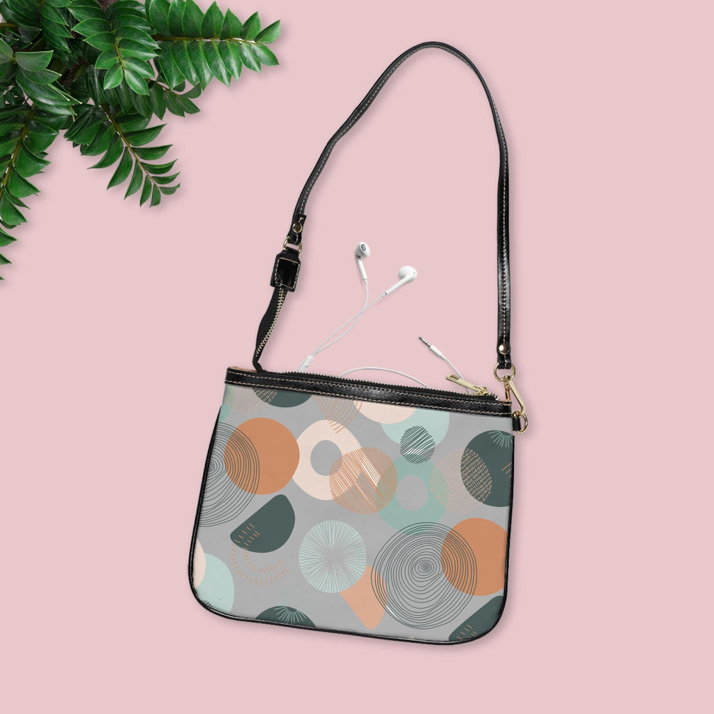 Grey Circle Graphic Small Shoulder Bag Small Shoulder Bag PU Leather Shoulder Bag Circle Pattern Purse Trendy Handbag PU Leather Handbag - A Kingdom Lifestyle
