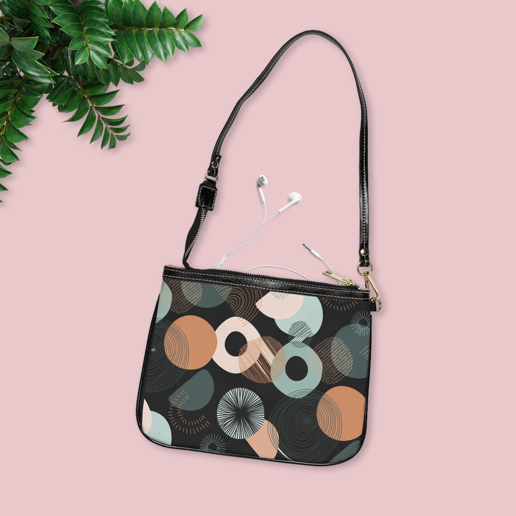 Circle Graphic Small Shoulder Bag Circle Graphic PU Leather Shoulder Bag Circle Pattern Purse Trendy Handbag Waterproof PU Leather Handbag - A Kingdom Lifestyle