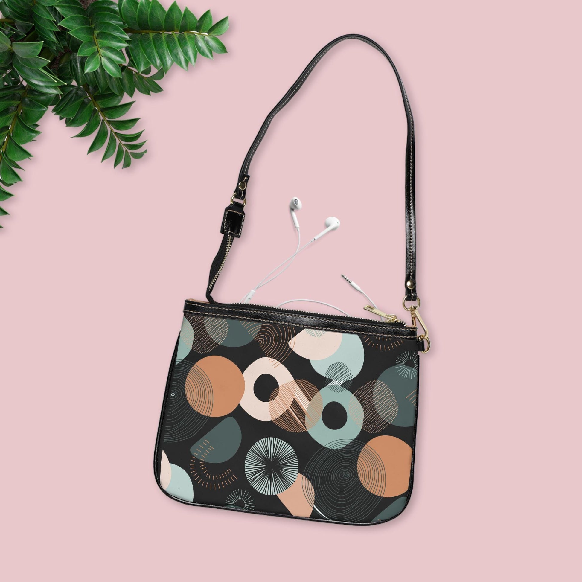Circle Graphic Small Shoulder Bag Circle Graphic PU Leather Shoulder Bag Circle Pattern Purse Trendy Handbag Waterproof PU Leather Handbag - A Kingdom Lifestyle