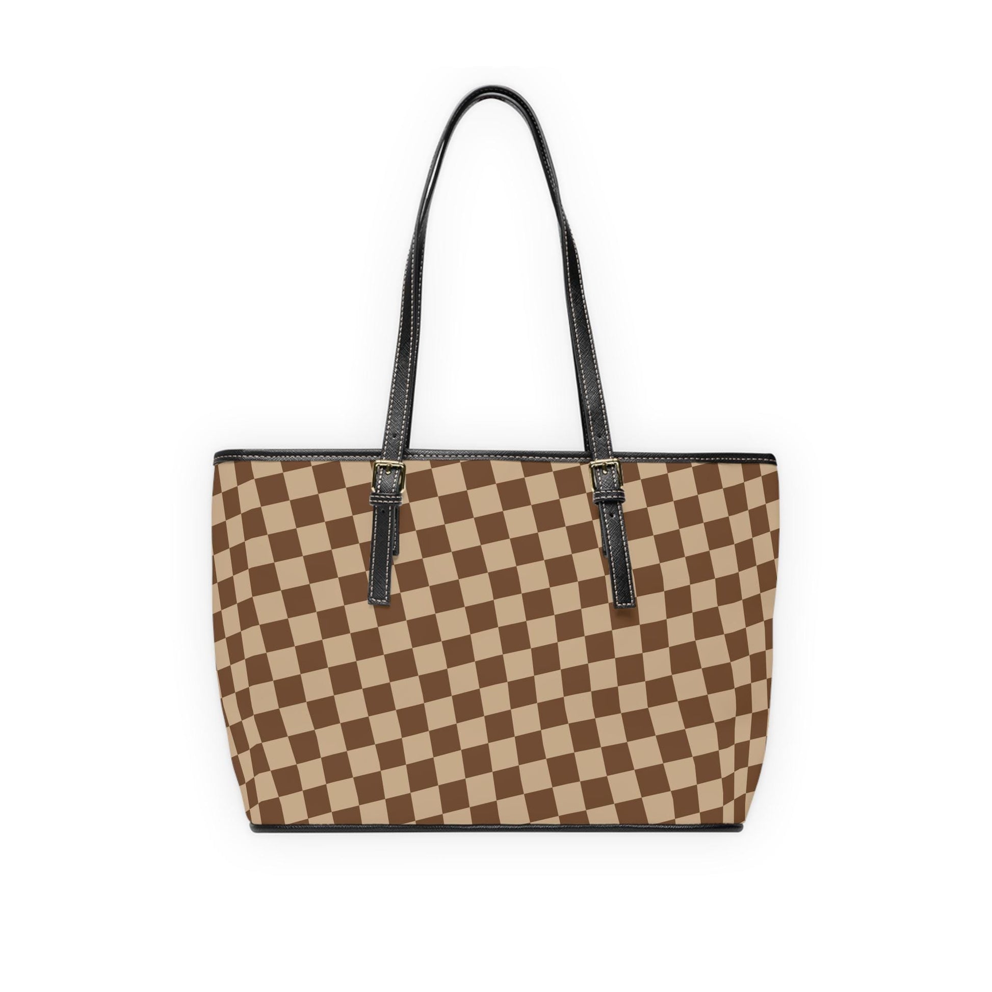 Brown Checkered  PU Leather Shoulder Bag Checkered Purse Trendy Handbag Waterproof PU Leather Handbag Shoulder bag - A Kingdom Lifestyle
