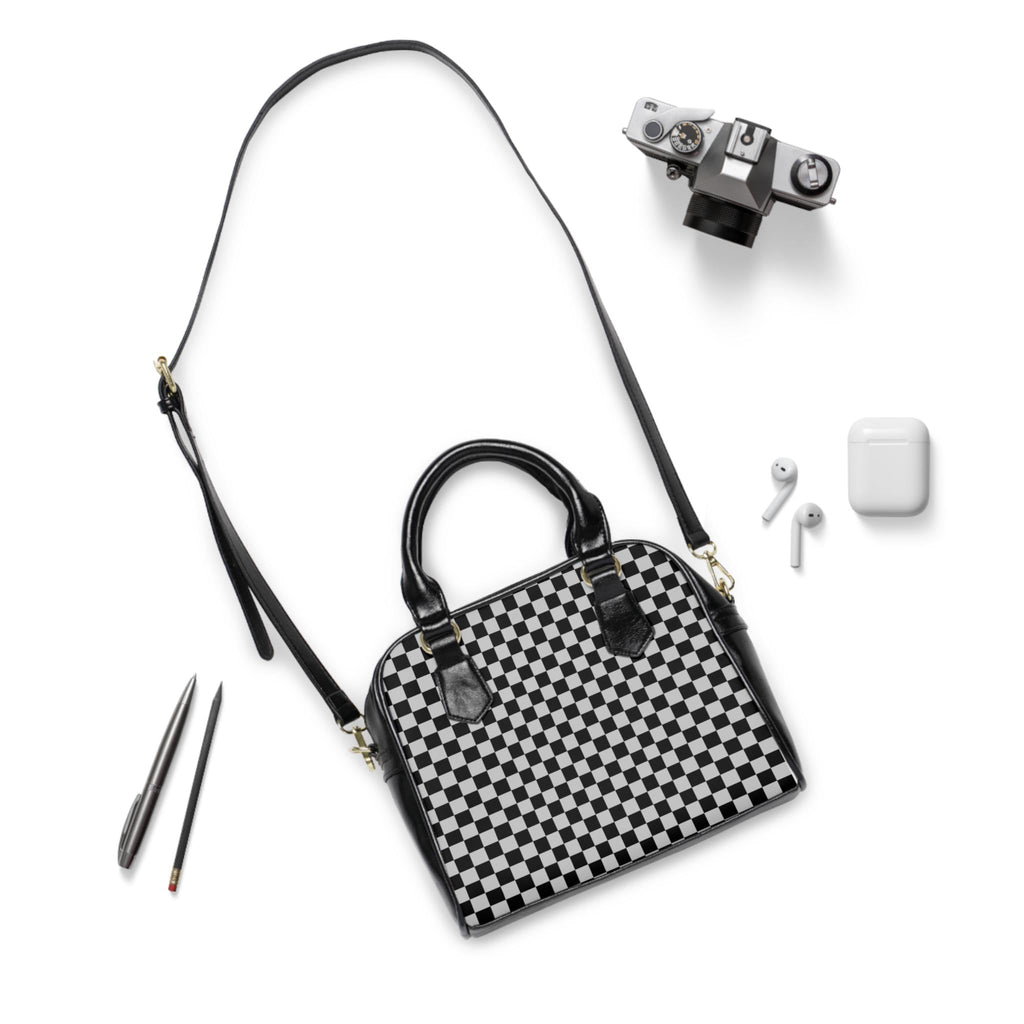 Black And Grey Designer Checkered Shoulder Handbag Checkered Handbag Black Checker Purse Checkered Shoulder Bag Bowler Bag Gift For Her - A Kingdom Lifestyle
