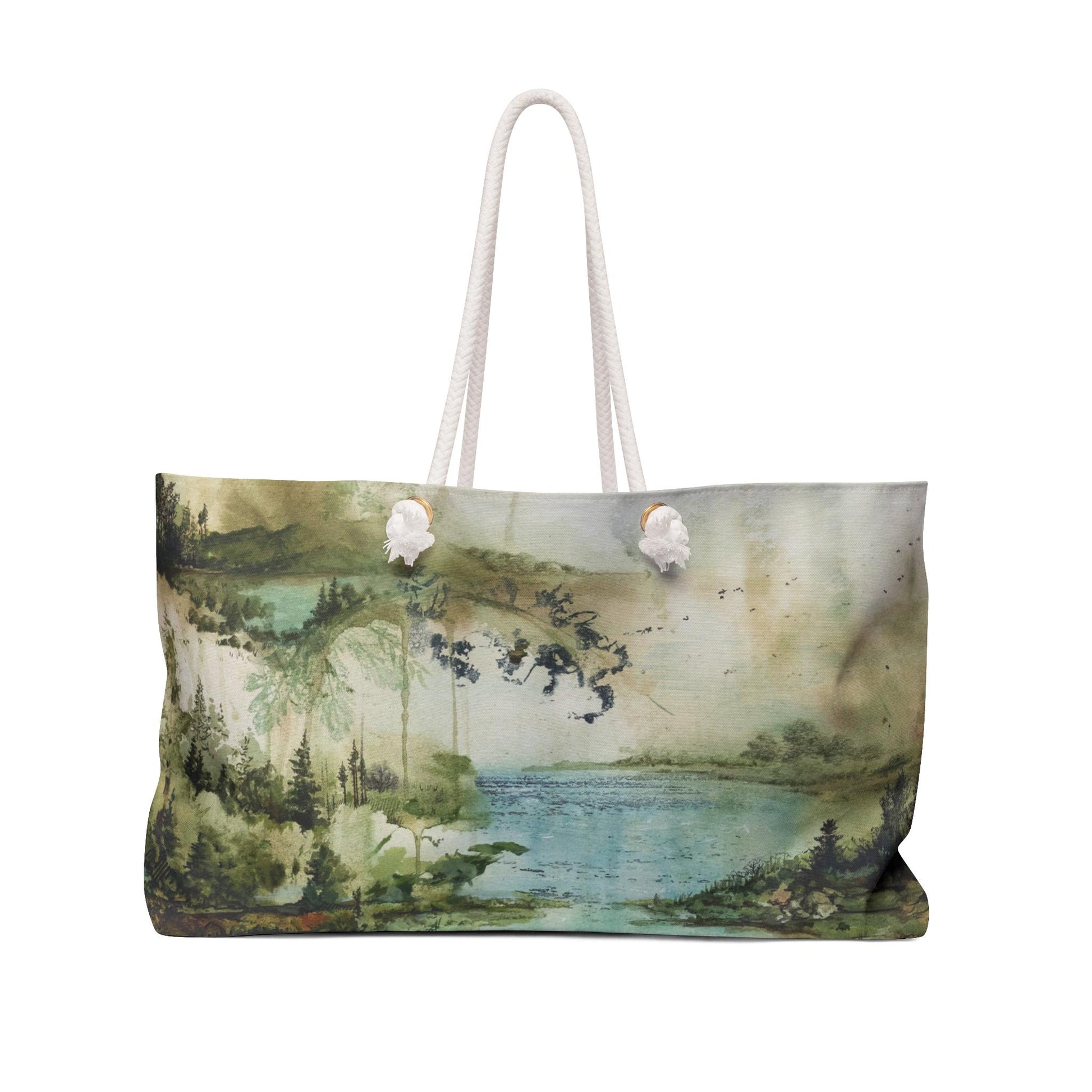 Weekender Tote Bag Watercolor Print Oversized Weekender Bag Lined Beach Tote, Lake Trip Bag Travel Duffel Bag Great Vacation Bag - A Kingdom Lifestyle