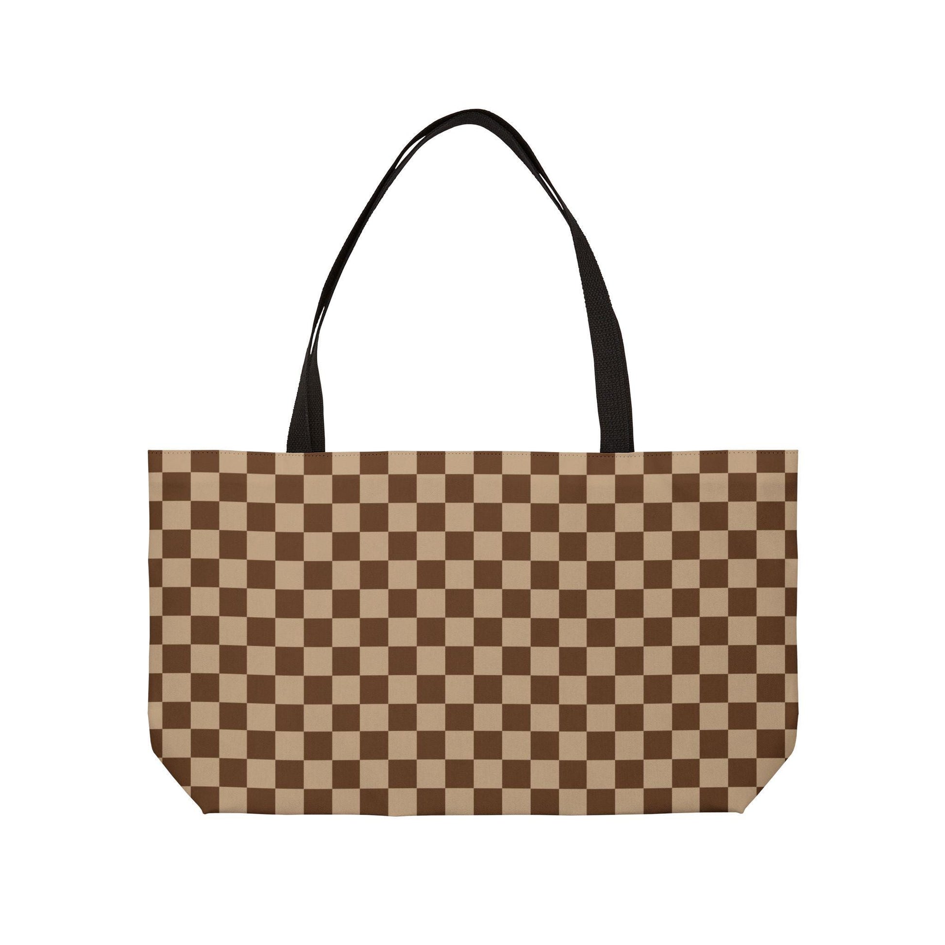 Brown Checked Designer Weekender Tote Bag Travel Bag Vintage Checkered Print Waterproof Travel Bag Overnight Bag Tote Bag Shoulder Bag - A Kingdom Lifestyle