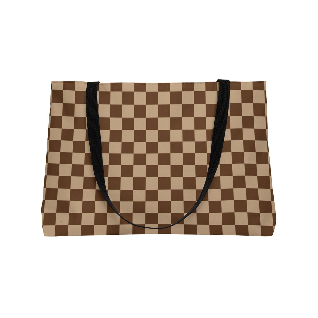 Brown Checked Designer Weekender Tote Bag Travel Bag Vintage Checkered Print Waterproof Travel Bag Overnight Bag Tote Bag Shoulder Bag - A Kingdom Lifestyle